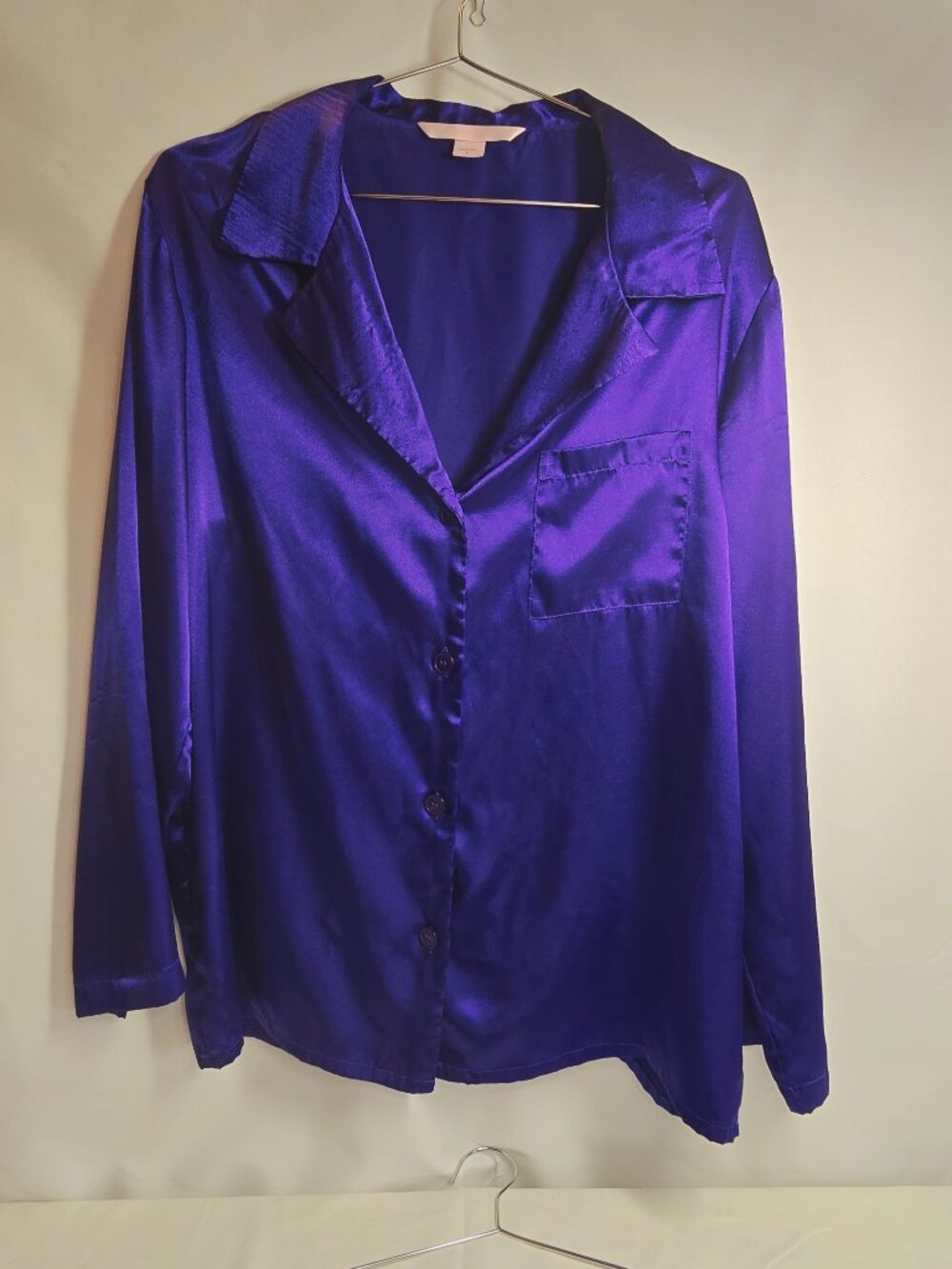 Victoria's Secret Purple Satin Pajama Set Long Sleeve & Shorts Size Large